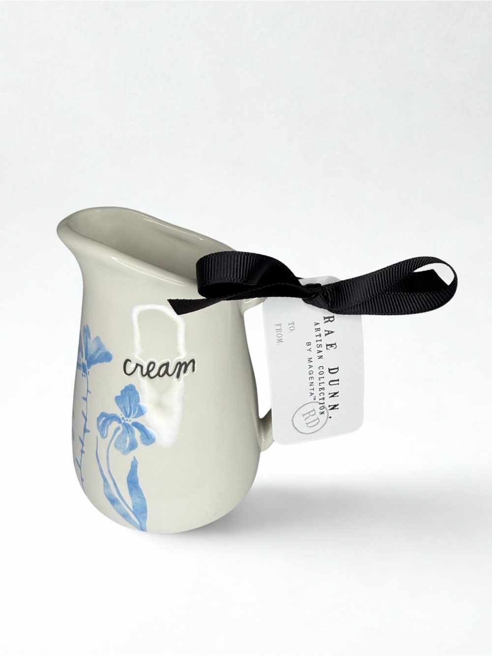 Rae Dunn Creamer Pitcher with Blue Floral Accents